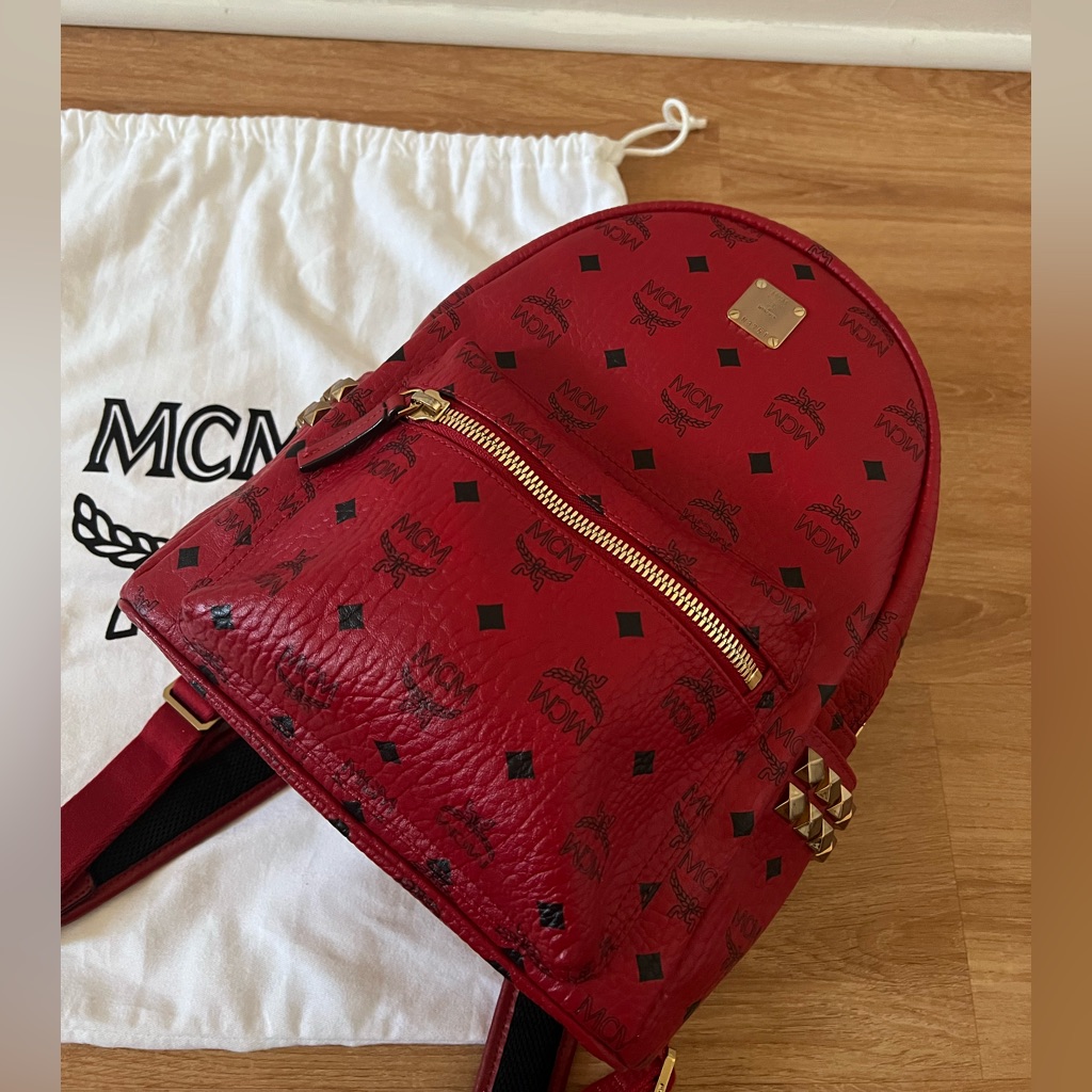 Mcm Stark Side Stud Small Backpack Red